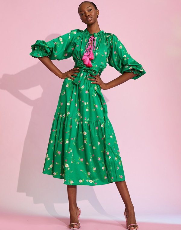 green emerald velvet dress Margaret Floral Midi Dress Emerald | Occasion Dress in Sizes XXS–6X main image 1