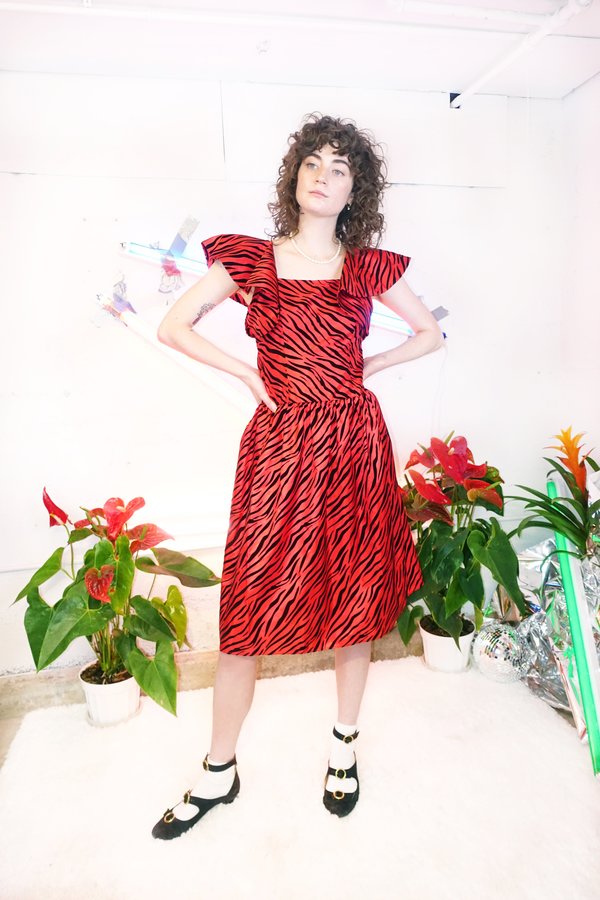 strapless open back dress Red Zebra Print Mesh Asymmetric Straps Mini Dress | Mini Dresses