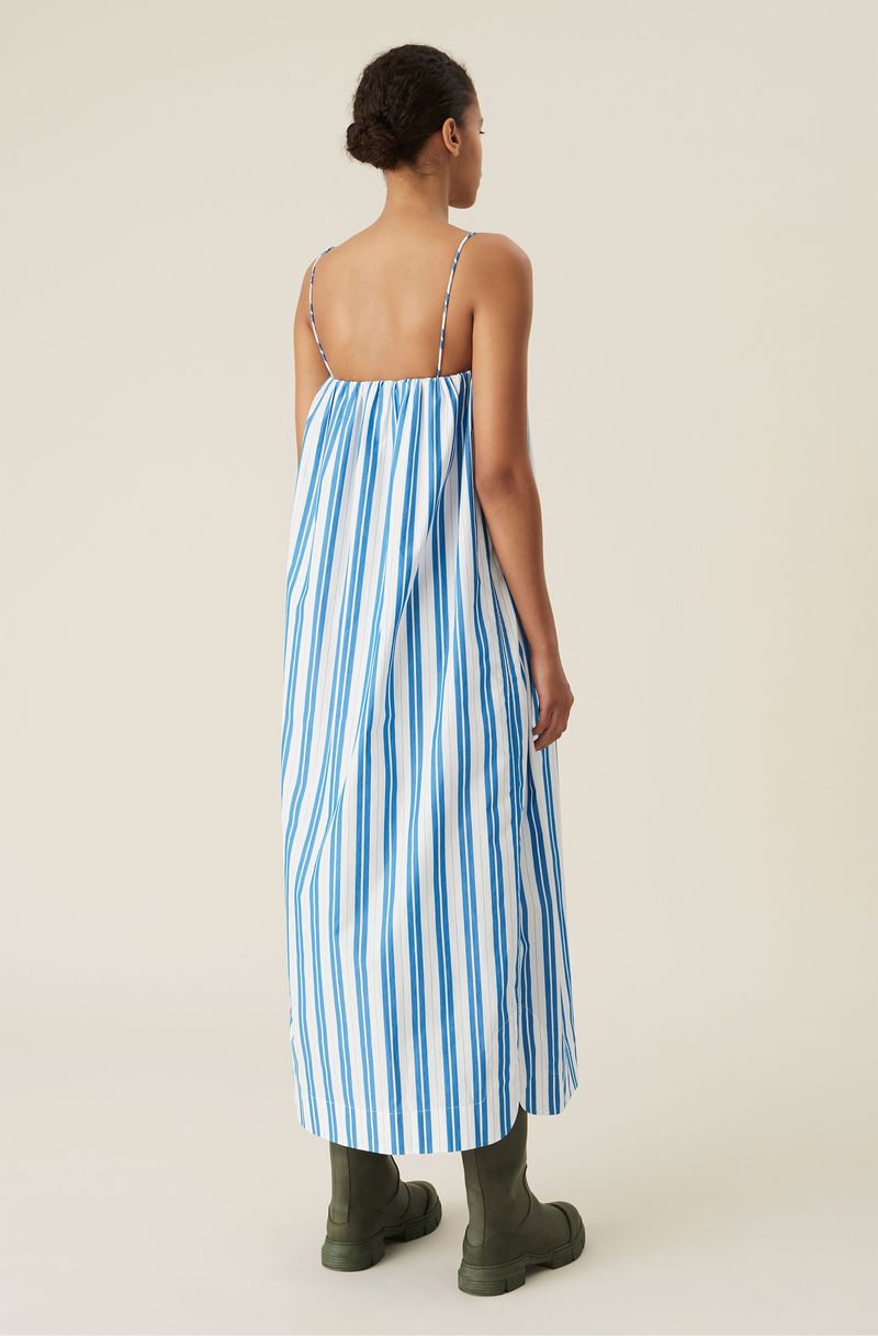 stripe cotton dress in daphne by ganni Strap - Midi dress DAZY Elegant Burgundy Autumn Color:Glacier Blue suitable for women. type:gown