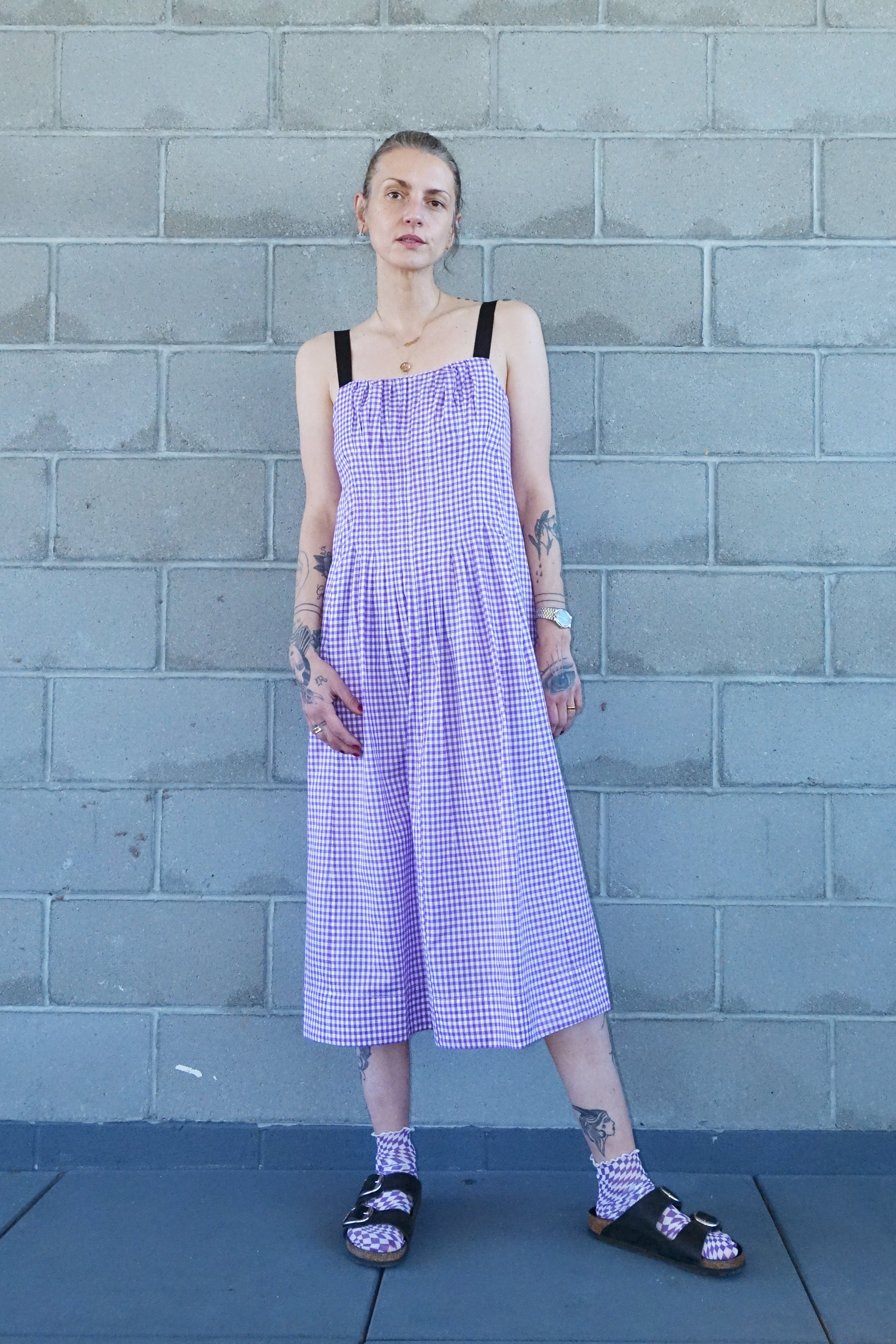Caron Callahan Virginia Dress - Purple Gingham | Garmentory