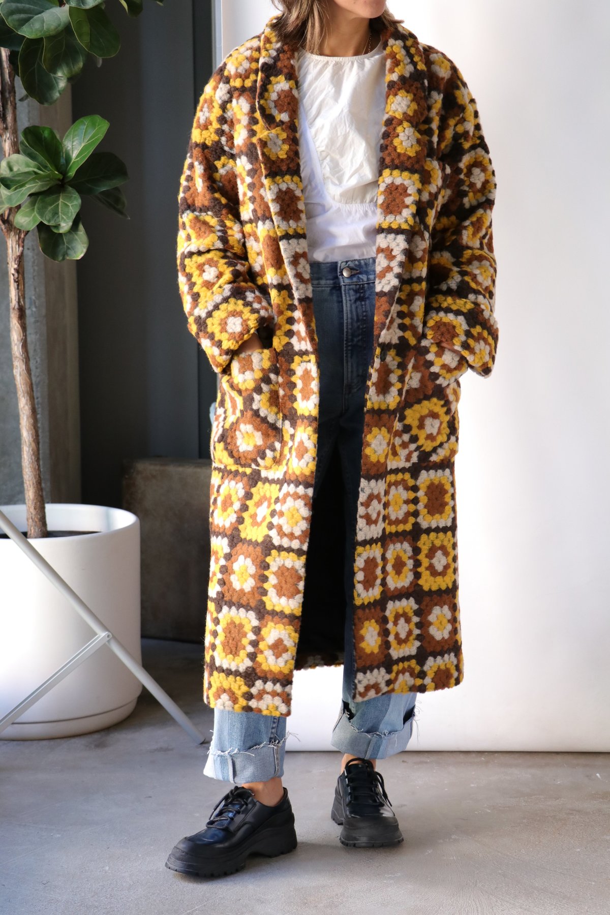 Smythe Duster Coat Mustard Granny Squares Garmentory