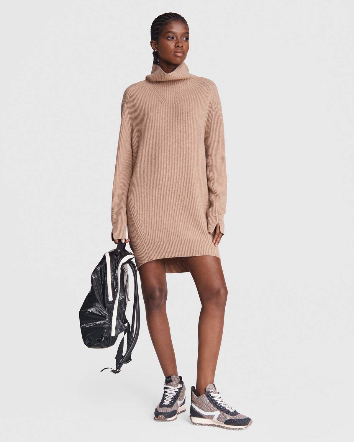brown turtleneck mini dress KNIT TURTLENECK MINI DRESS Brown / M main image 0