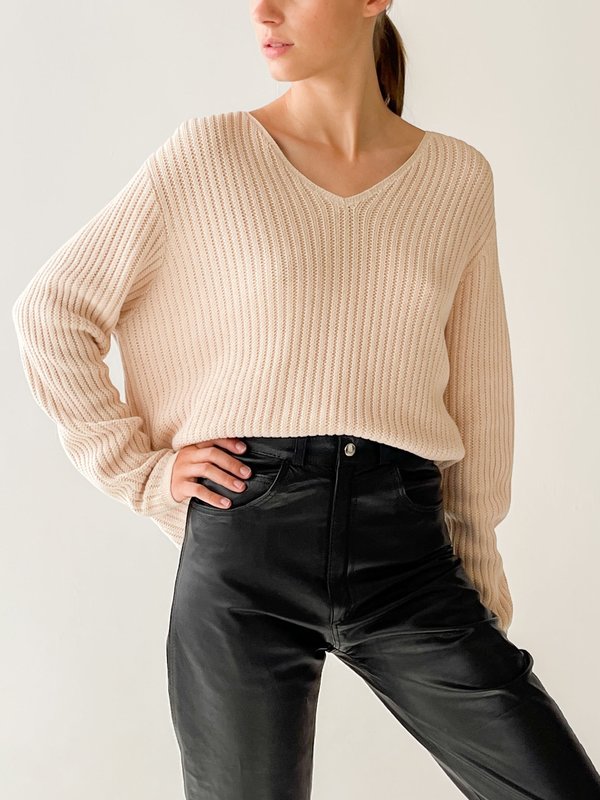 Vintage Ribbed Knit Sweater - ecru Vintage Ribbed Knit Sweater - ecru