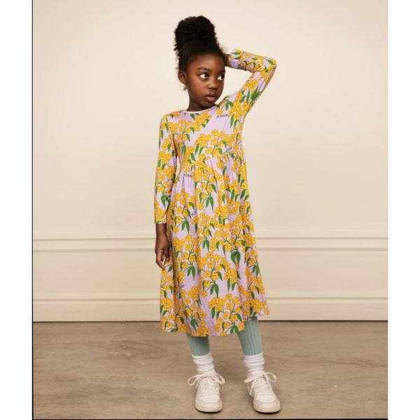 kids mini rodini alpine flowers aop long sleeve dress - purple