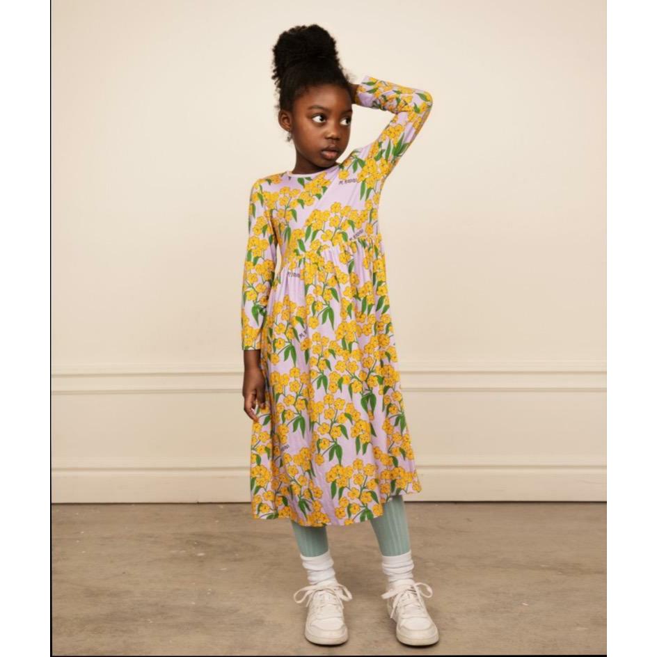 kids mini rodini alpine flowers aop long sleeve dress - purple
