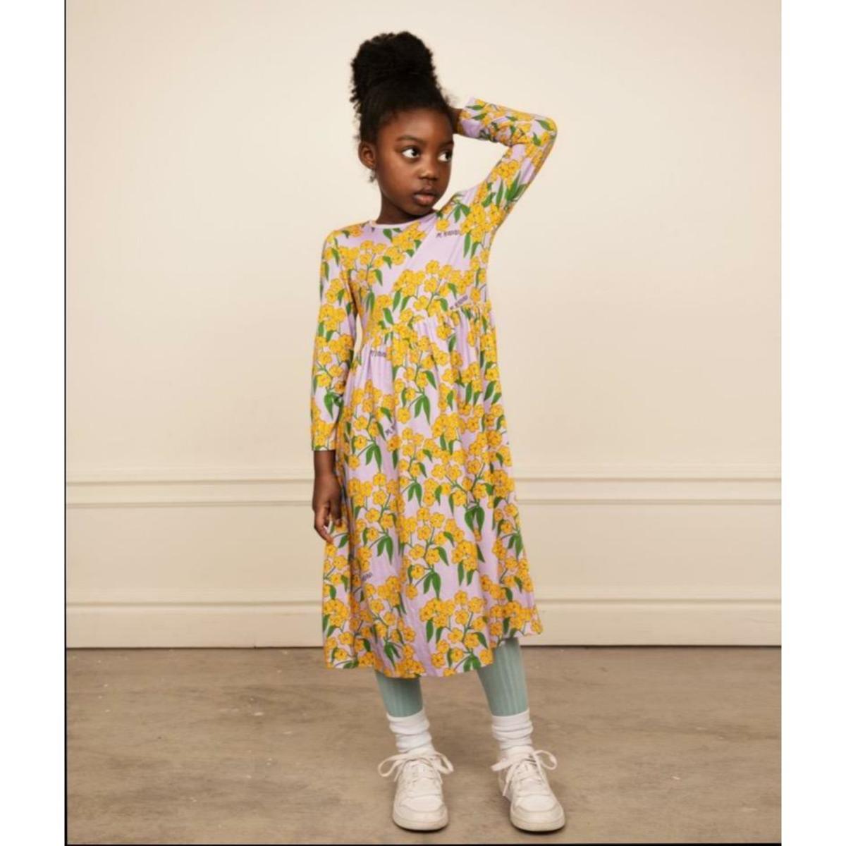 kids mini rodini alpine flowers aop long sleeve dress - purple