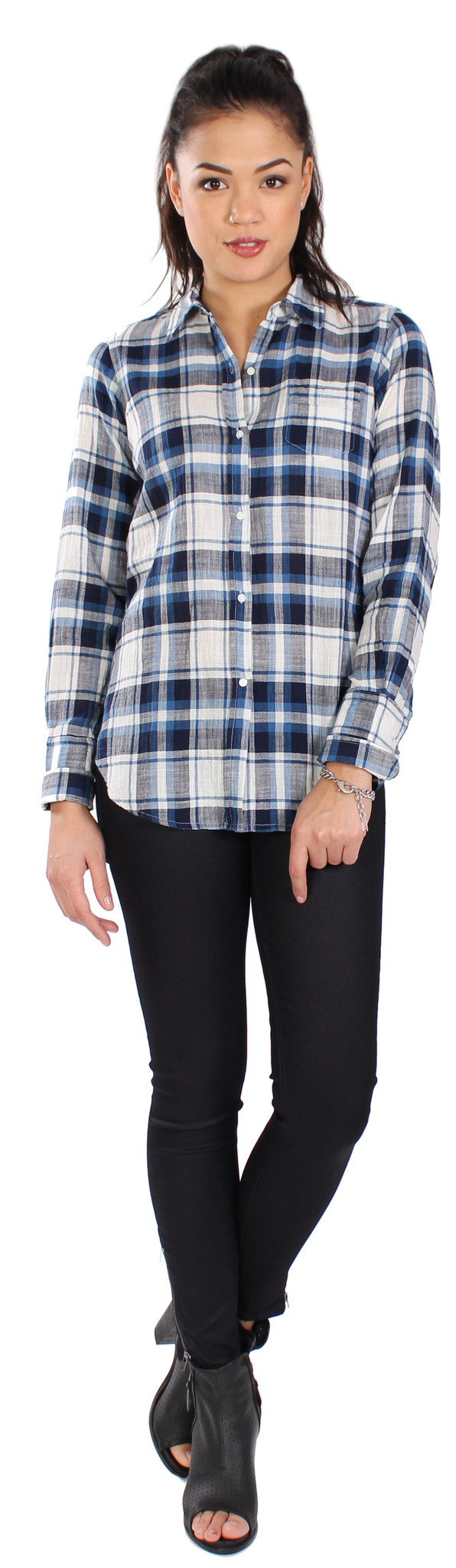 Nili Lotan Shirt Chambray Plaid in Blue Nili Lotan Shirt Chambray Plaid in Blue