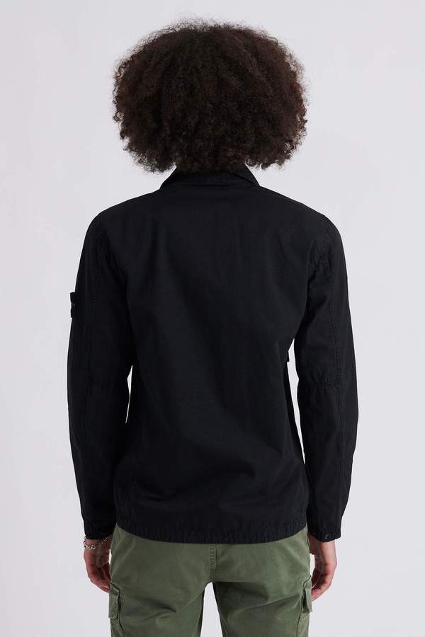 Stone Island Brushed Cotton Canvas Garment Dyed Over Shirt - Black