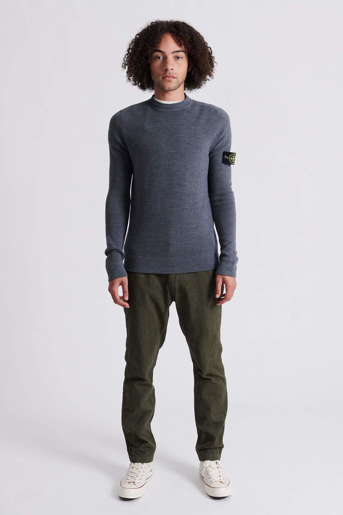 Stone Island 560C2 Full Rib Wool Crew Neck Knit Sweater - Grey 