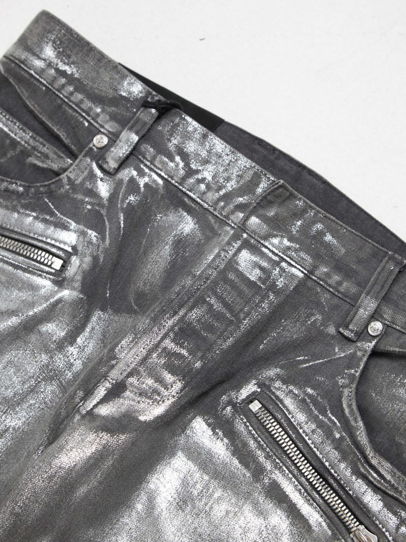 PRE - LOVED] Balmain Silver Coated Biker Denim | Garmentory