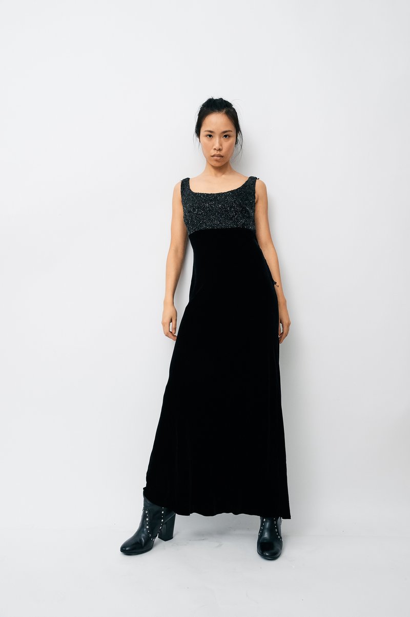 Carmen Marc Valvo Beaded Velvet Gown