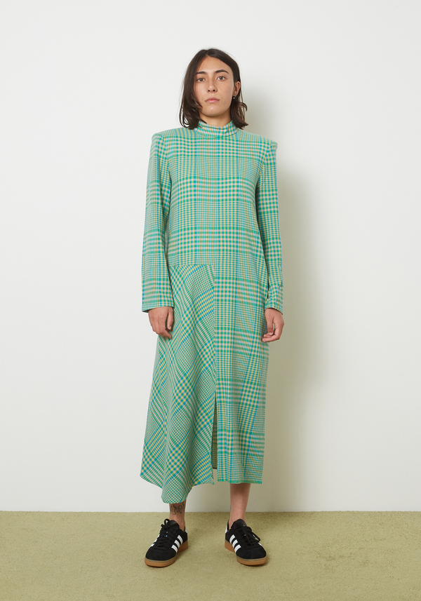 Tibi Sterling Plaid Gauze Mockneck Dress - Blush/Blue Multi | Garmentory