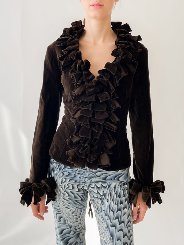 Vintage Anne Fontaine velvet Ruffle Jacket - cocoa | Garmentory
