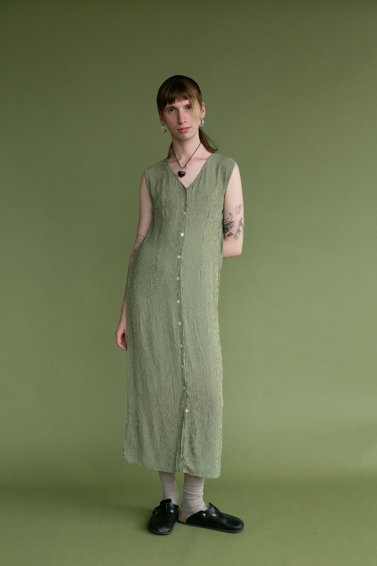 Vintage 1990s Seersucker Gingham Maxi Dress | Garmentory