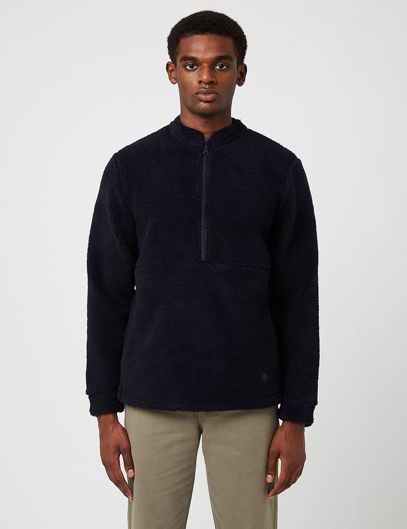 Folk Jacket Funnel Fleece (Quarter Zip) - Navy Blue | Garmentory