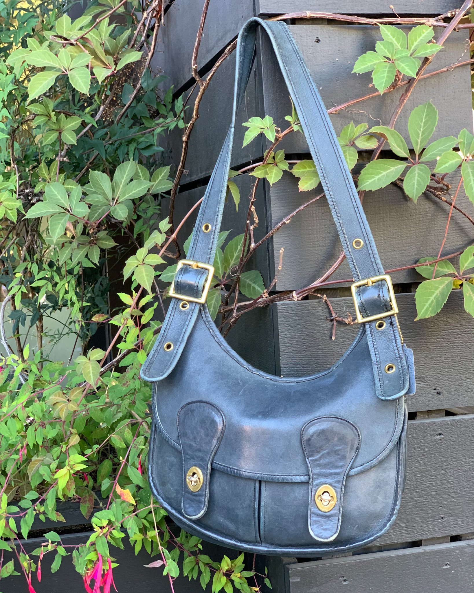 Vintage Coach Nubuck Turn Lock Bag Blue