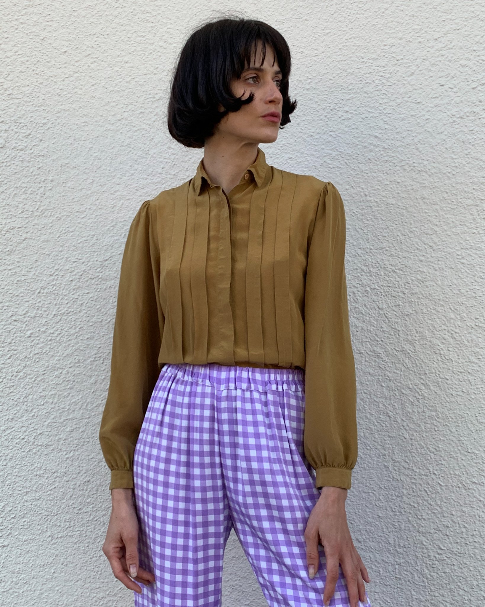 Vintage Pleated Silk Blouse Mustard Garmentory