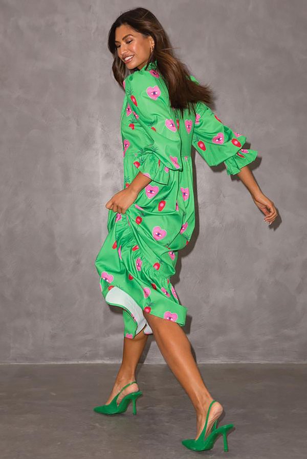 NEVER FULLY DRESSED x Patsy Heart Print Dress - Green