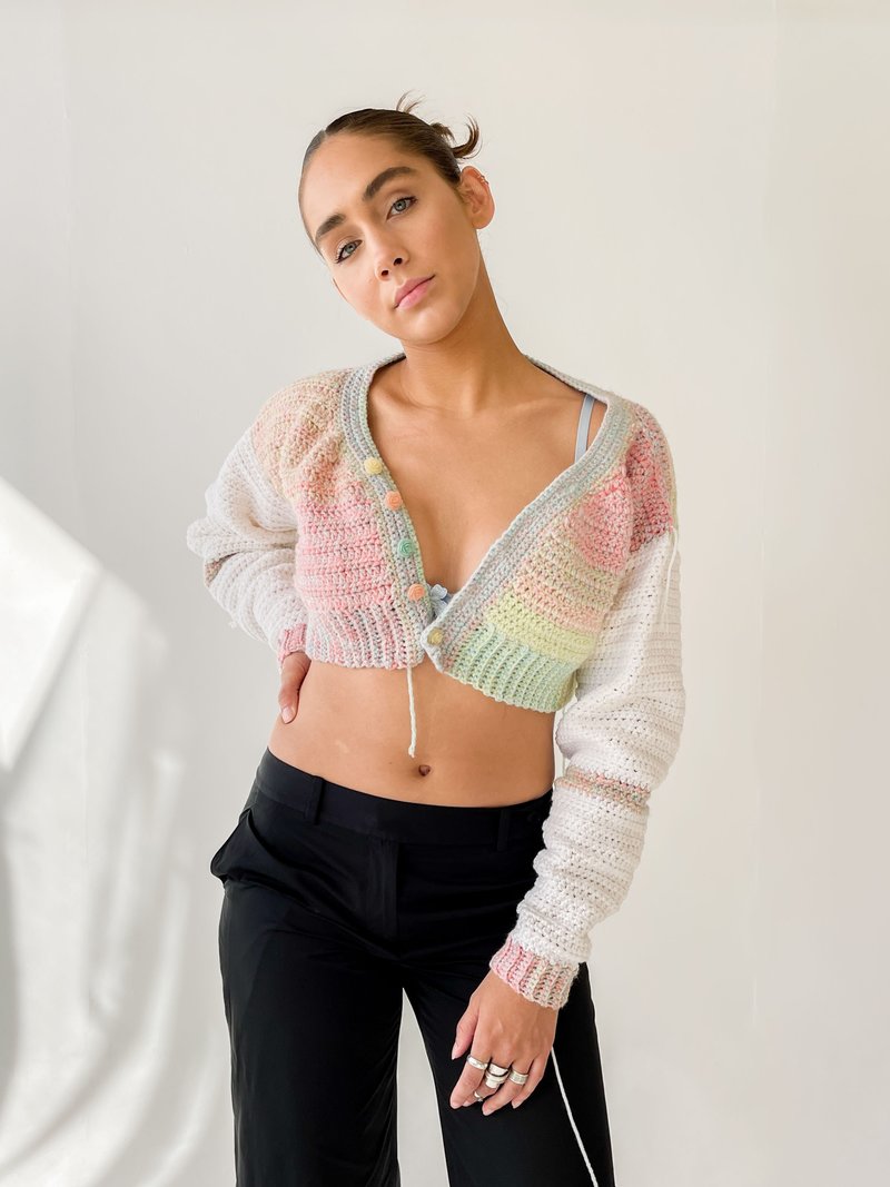 Pastel Crochet Cropped Sweater (M-L) Garmentory
