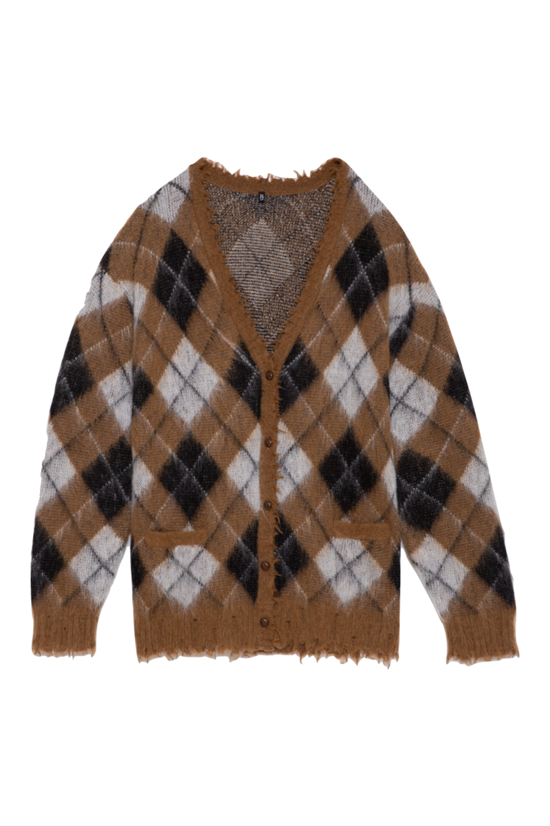 R13 Fluffy Plaid Cardigan Brown Plaid