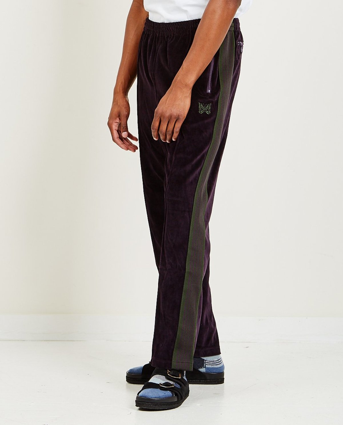 Needles Narrow Track Pant - Velour Eggplant | Garmentory