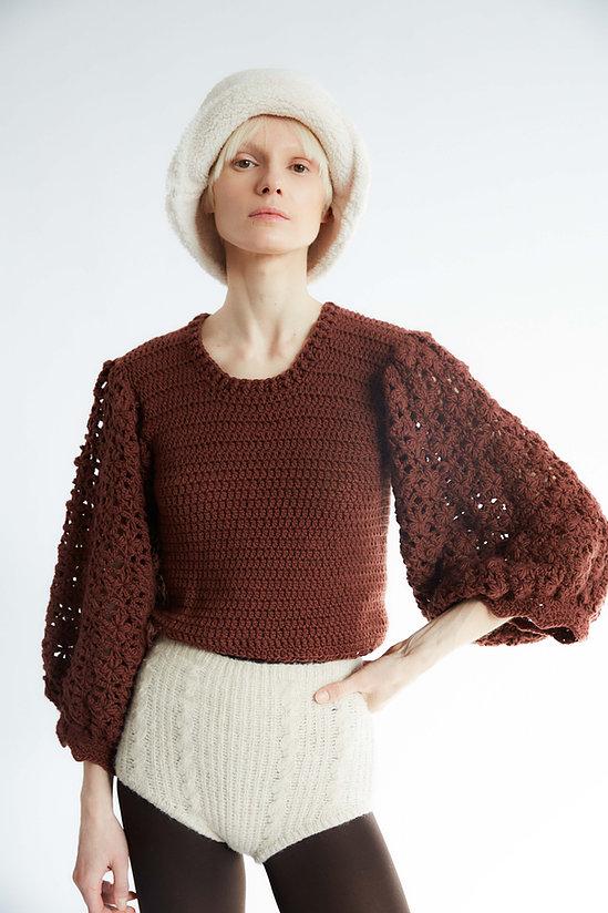 Tach Clothing Lia Crochet Wool Sweater Brown Garmentory