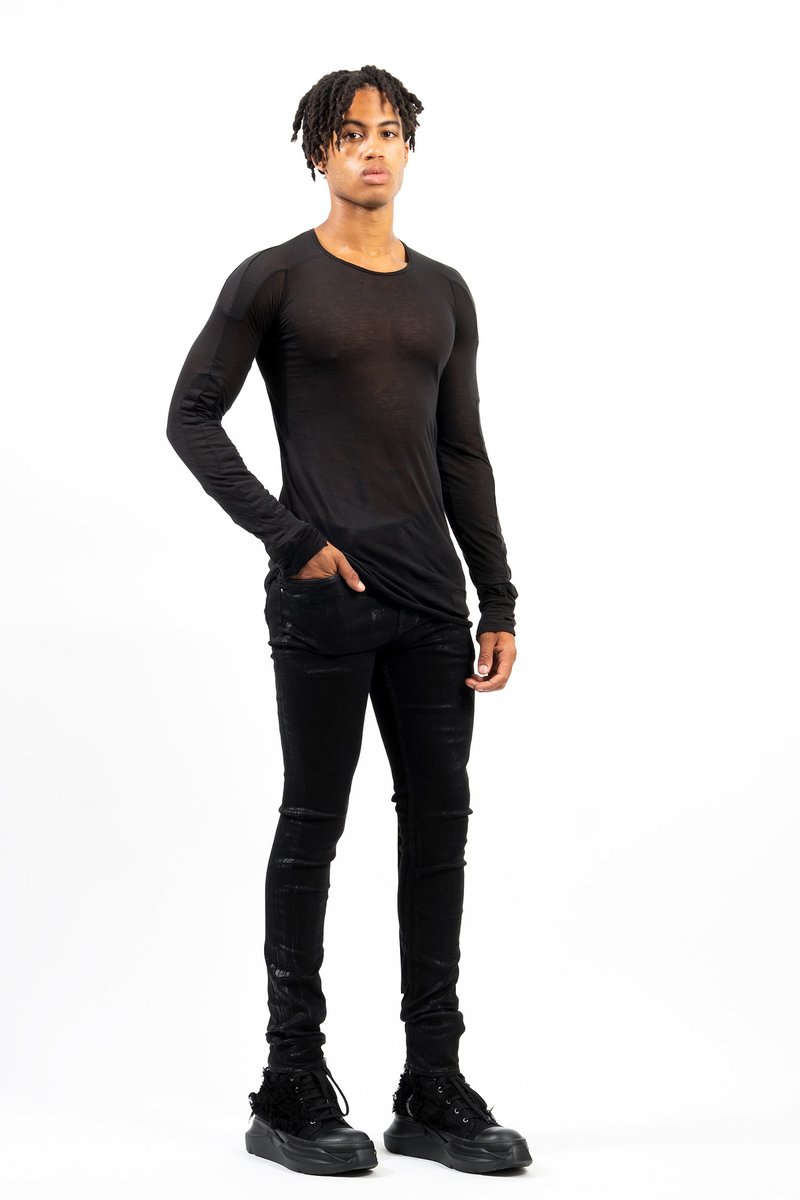 Rick Owens Scarification Longsleeve Tee - Black | Garmentory