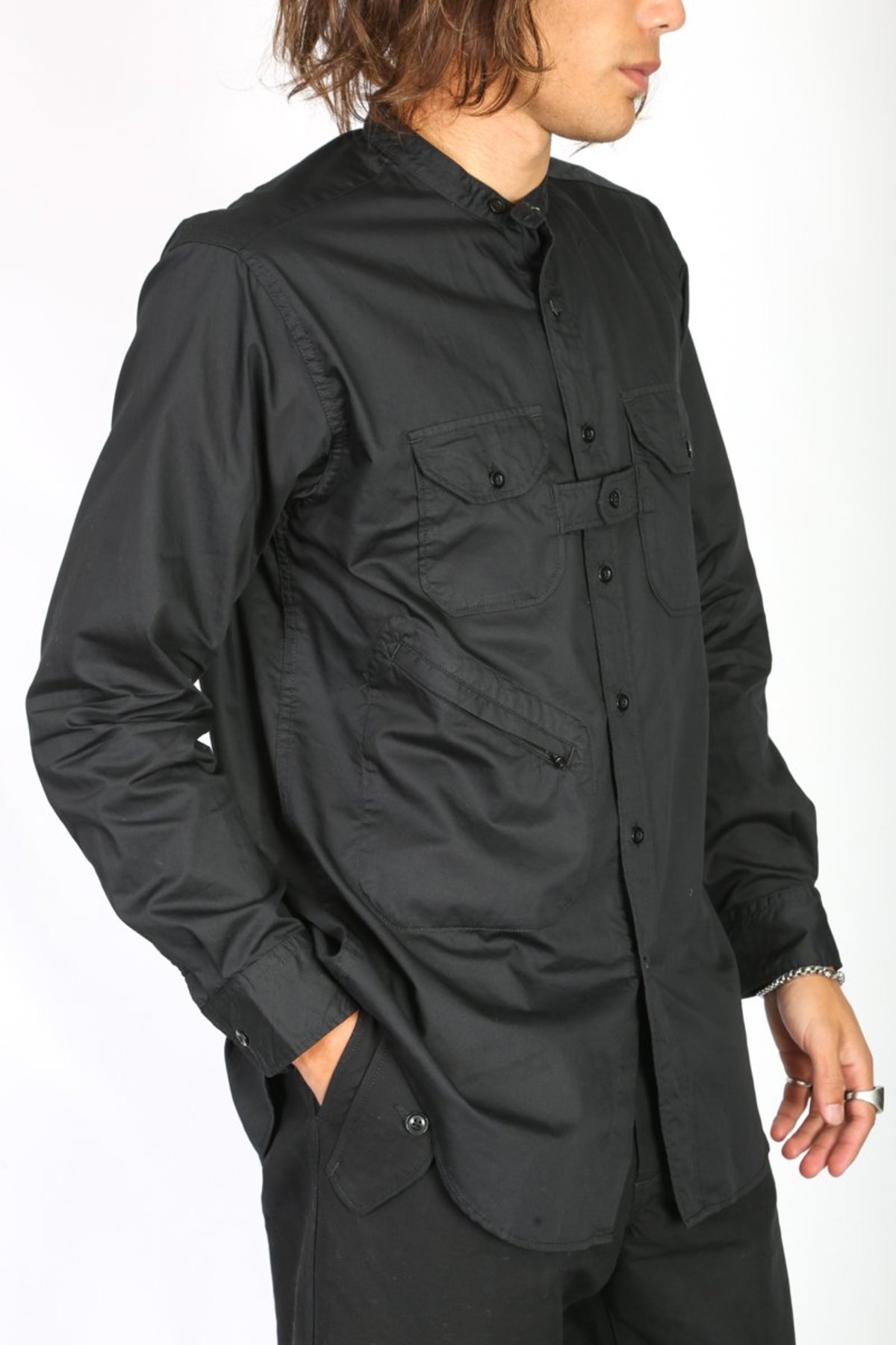 Engineered Garments｜DRESSES (Banded Collar Dress - Blac Banded Collar Dress Floral Black | Engineered Garments | Epitome