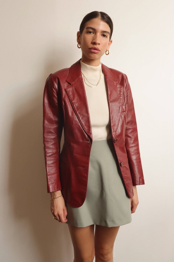 red leather blazer