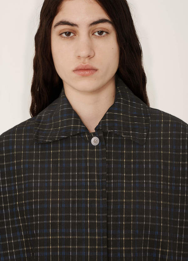 YMC Cocoon Check Cord Coat - Black Multi | Garmentory