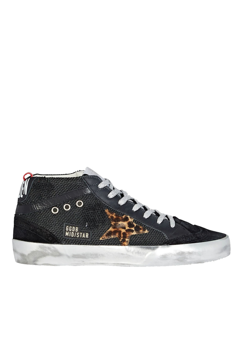 Golden Goose Mid Star Sneaker - Black Net Upper Leopard