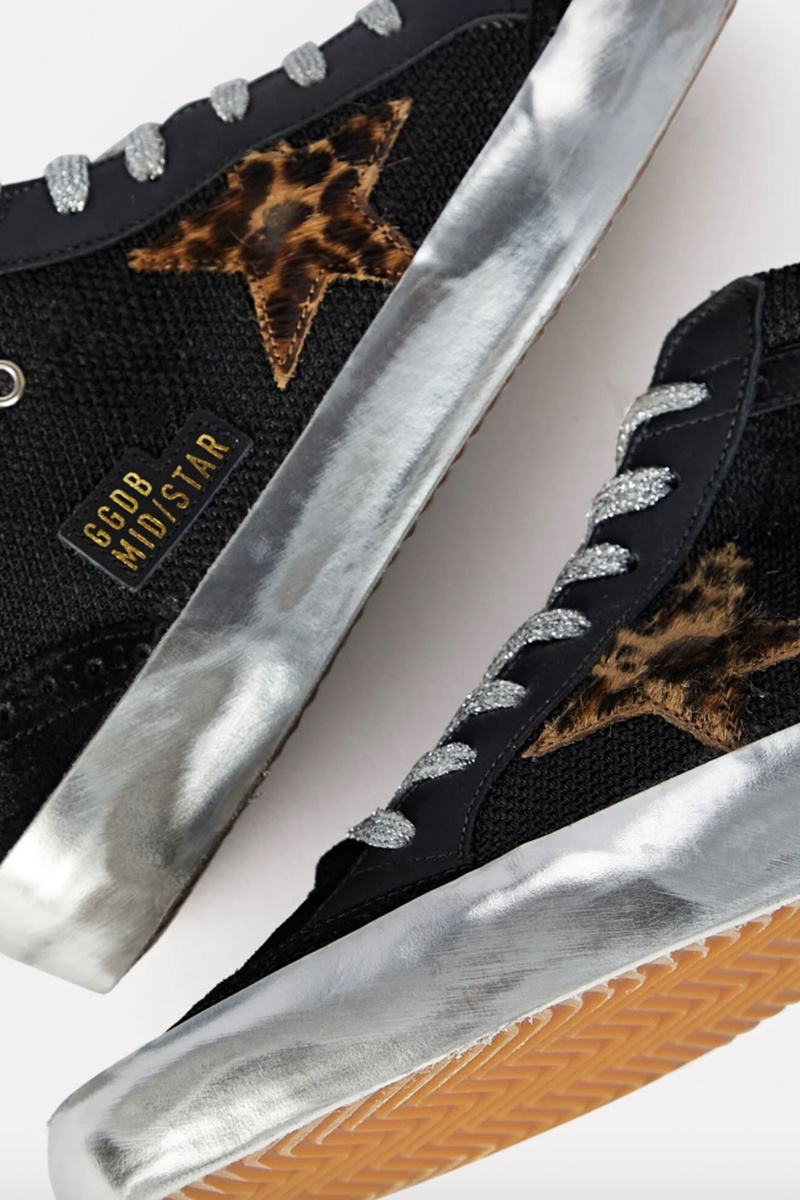 Golden Goose Mid Star Sneaker - Black Net Upper Leopard Golden Goose Mid Star Sneaker - Black Net Upper Leopard