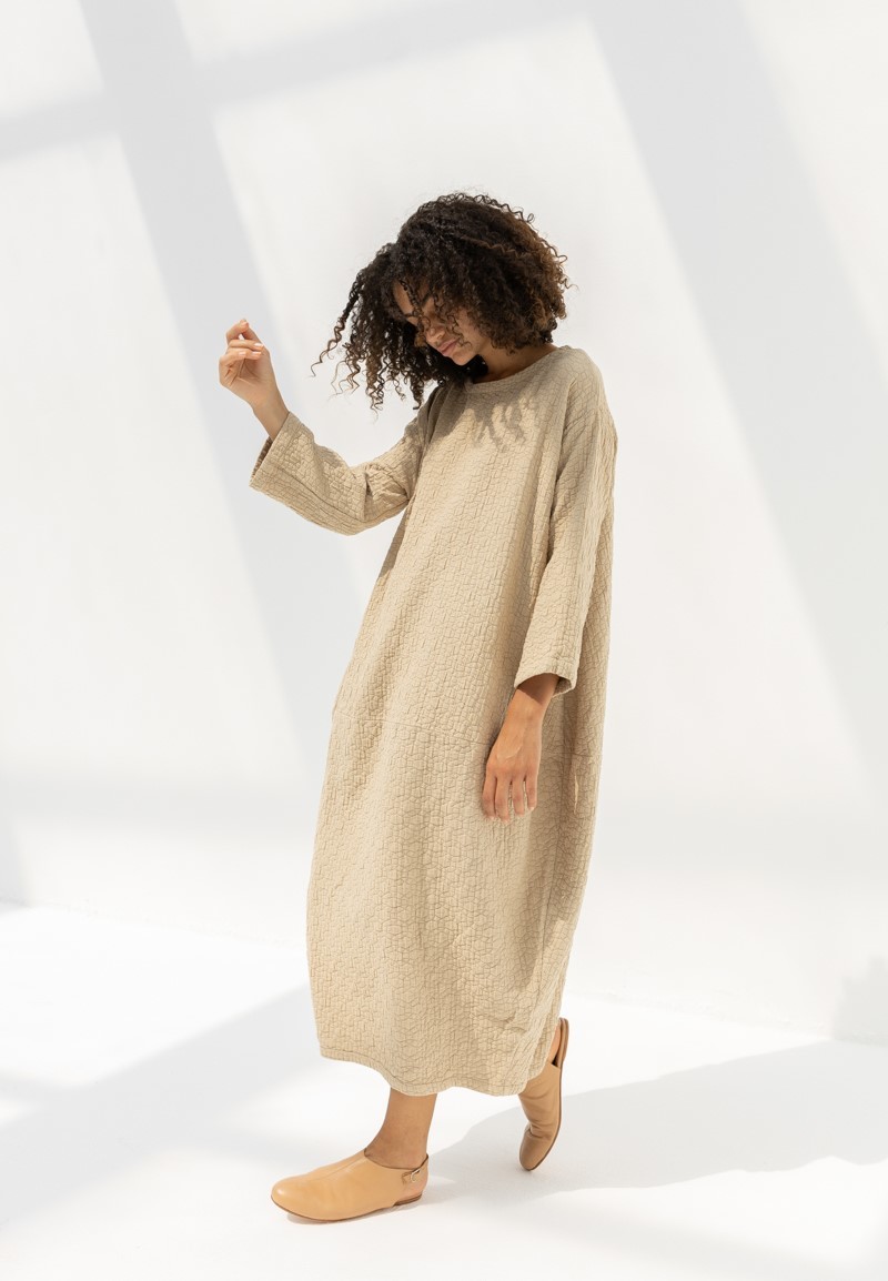 black crane pleated cocoon dress Black Crane Pleated Cocoon Dress - Cream