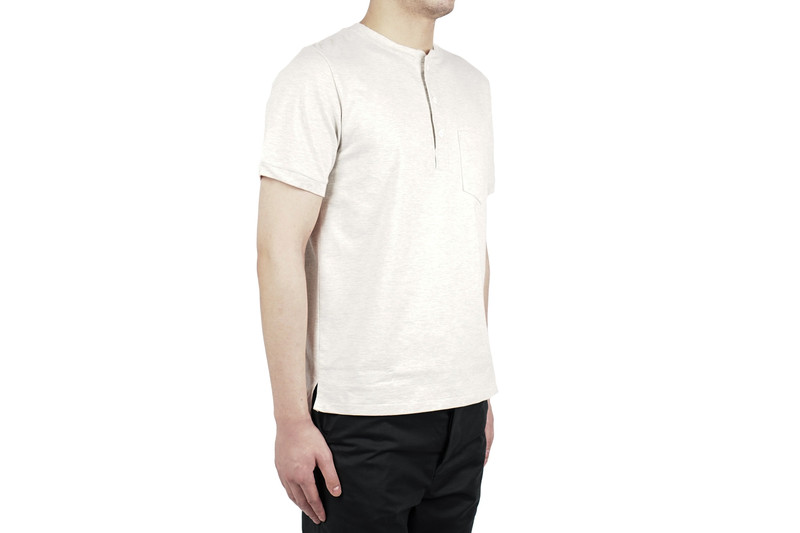 【REMI RELIEF】 HENLEY NECK PRINT TEE Remi Relief HEAVY GAUGE HENLEY NECK TEE - OATMEAL | Garmentory