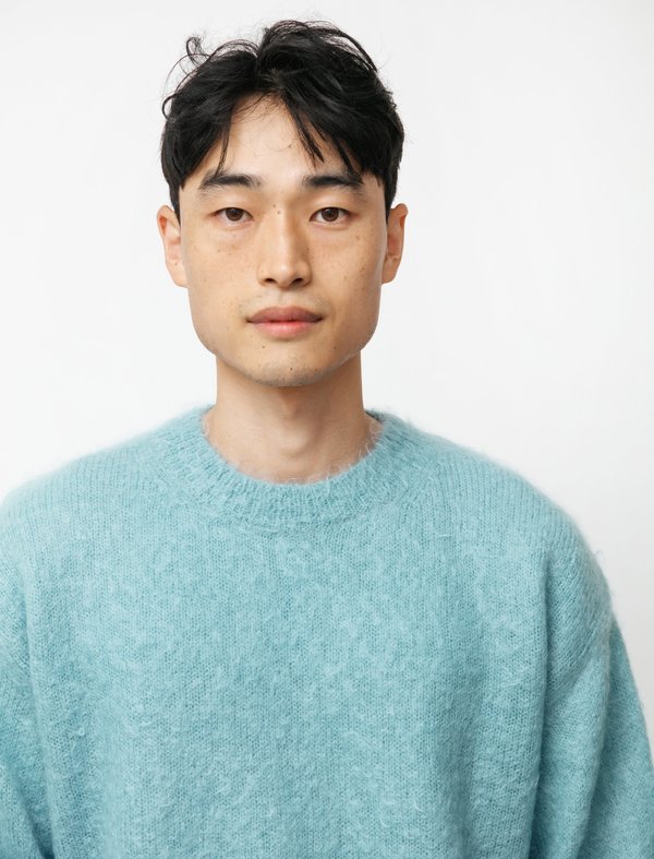 Auralee Brushed Super Kid Mohair Knit Sweater - Turquoise | Garmentory