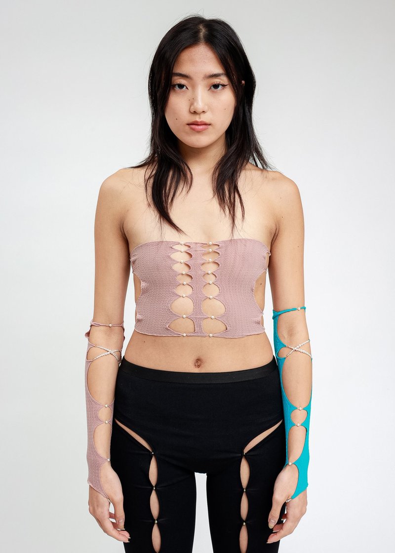 Rui Tea Rose Multi Cutout Tube Top - Beige