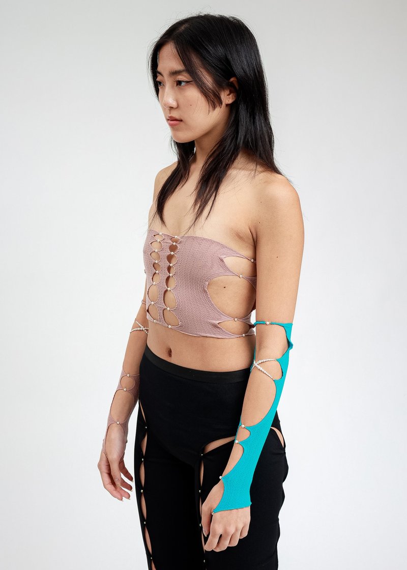 Rui Tea Rose Multi Cutout Tube Top - Beige