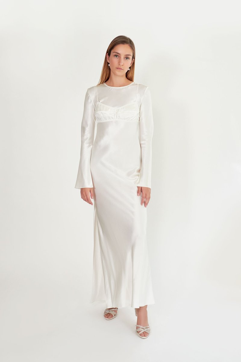satin dress greece Asymmetrical satin dress with fringes - Women