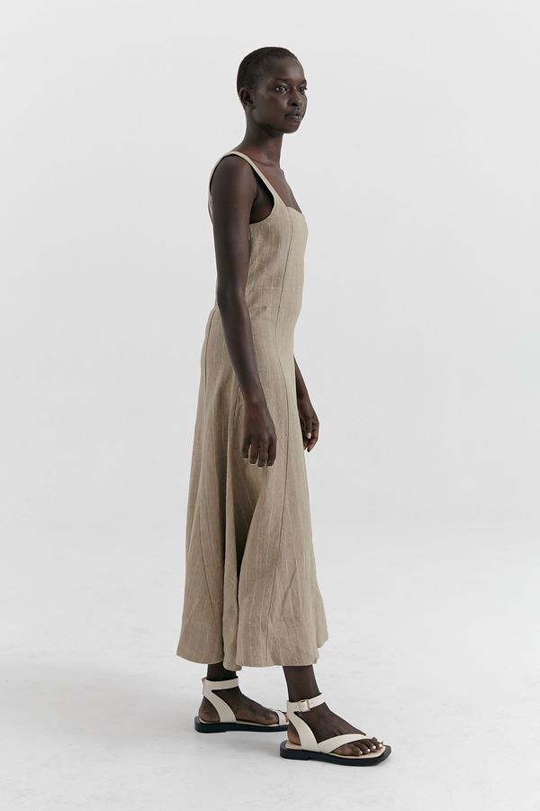 knee length dresses for ladies Shop Alice V Neck Linen Dress (Moss Green Marle) main image 1