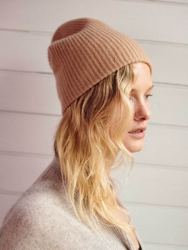 White + Warren Plush Rib Beanie - Camel 