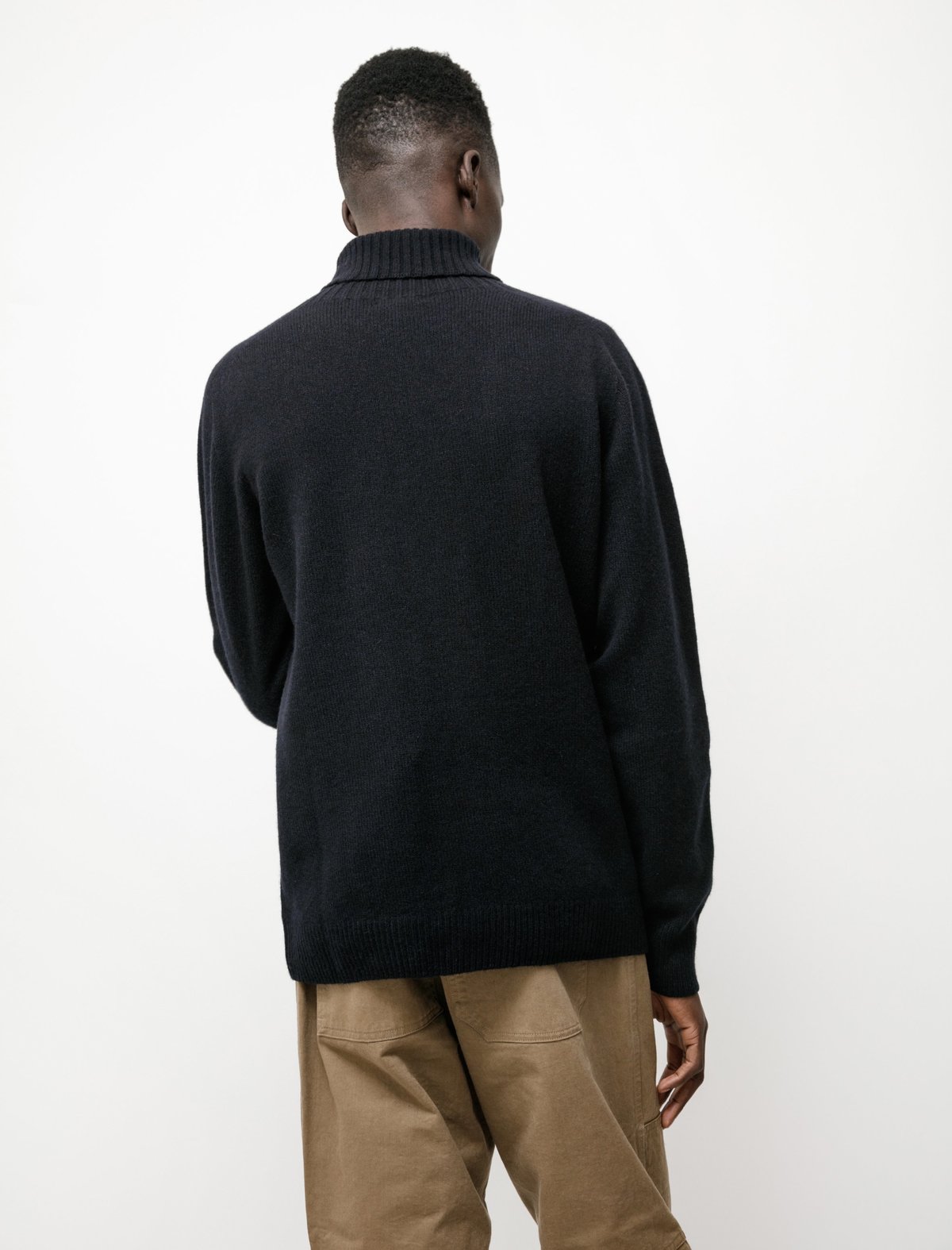 Margaret Howell Wide Merino Cashmere Twist Rollneck - Navy/Black