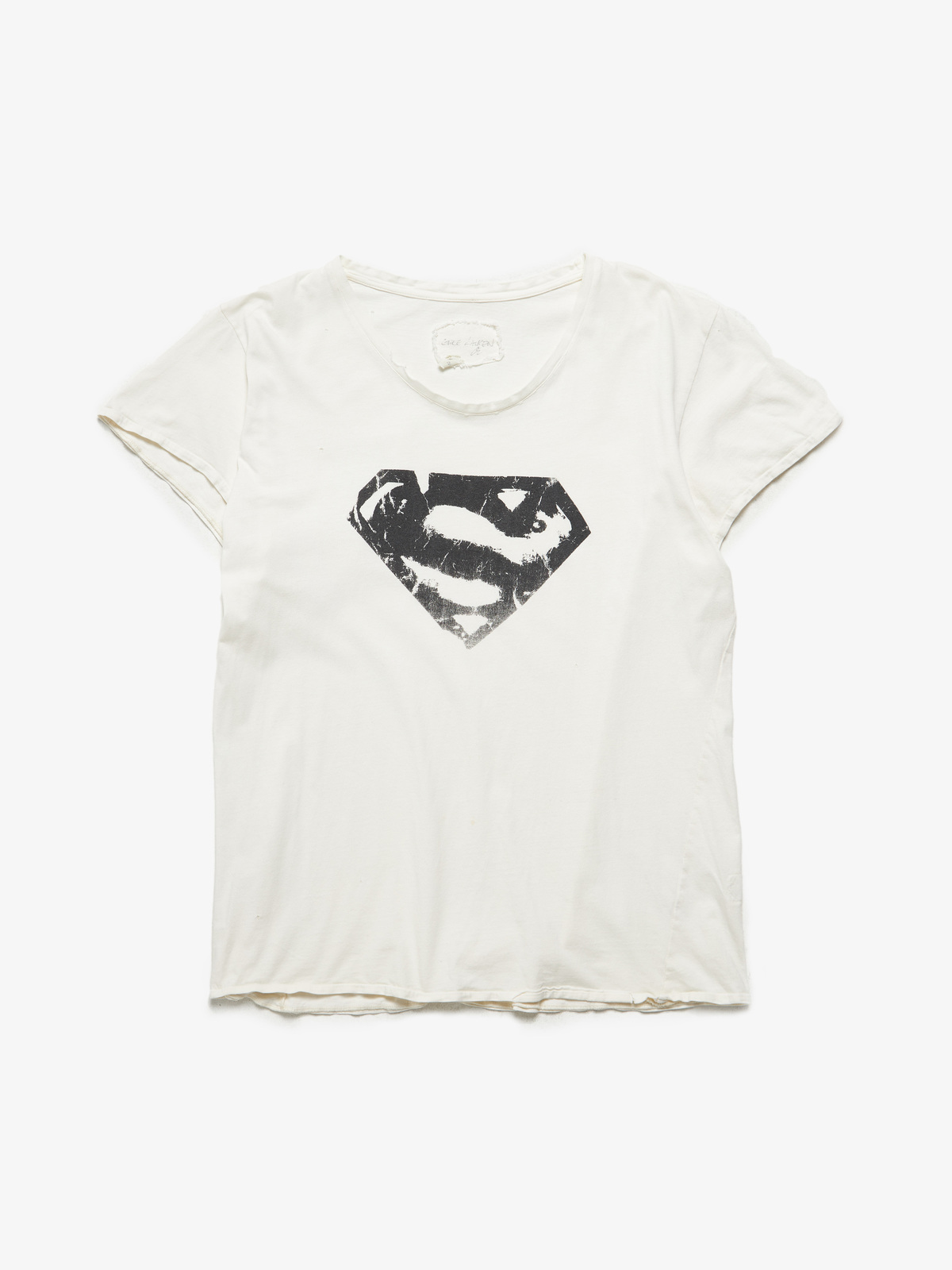 Greg Lauren M White Distressed Superman Logo Printed Cotton T 