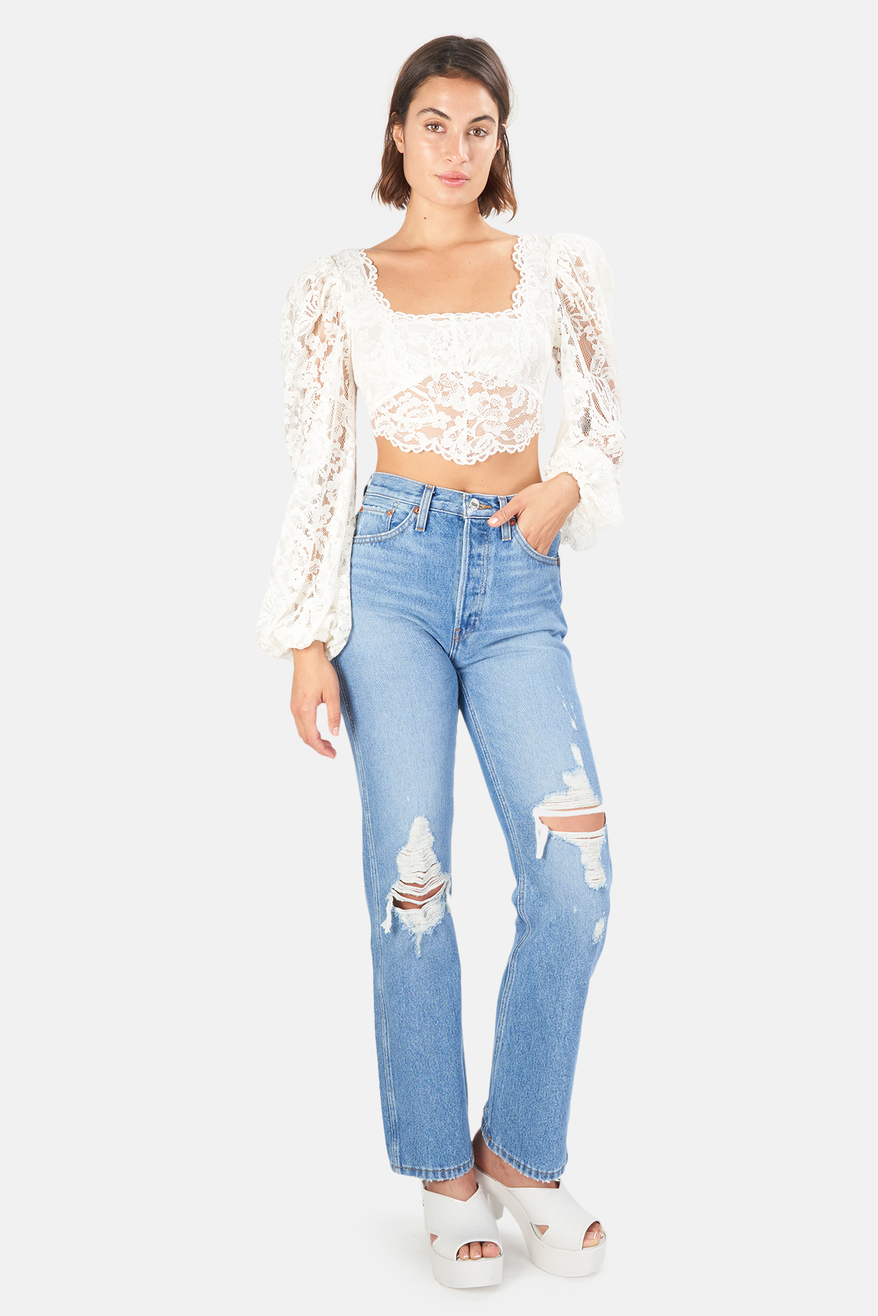 Women's For Love & Lemons Jillian Crop Top - White | Garmentory