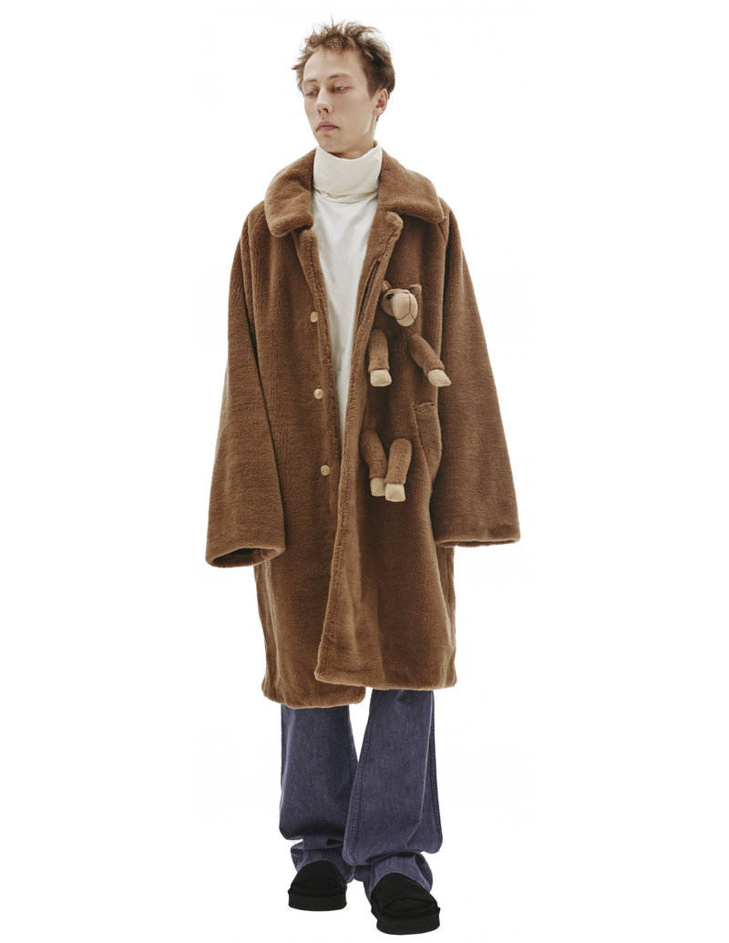 Doublet Camel Wool Coat With Sewn-On Toy - Beige | Garmentory