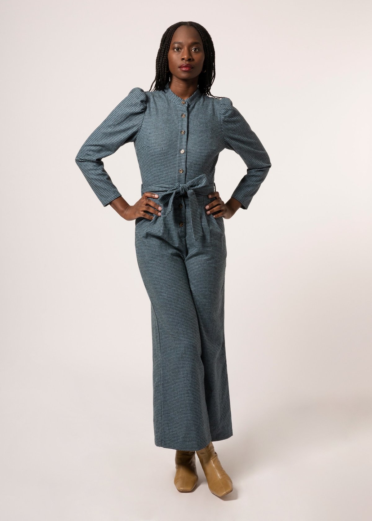 Frnch Madeline Denim Jumpsuit - Gingham Check Print - Image 1 of 3