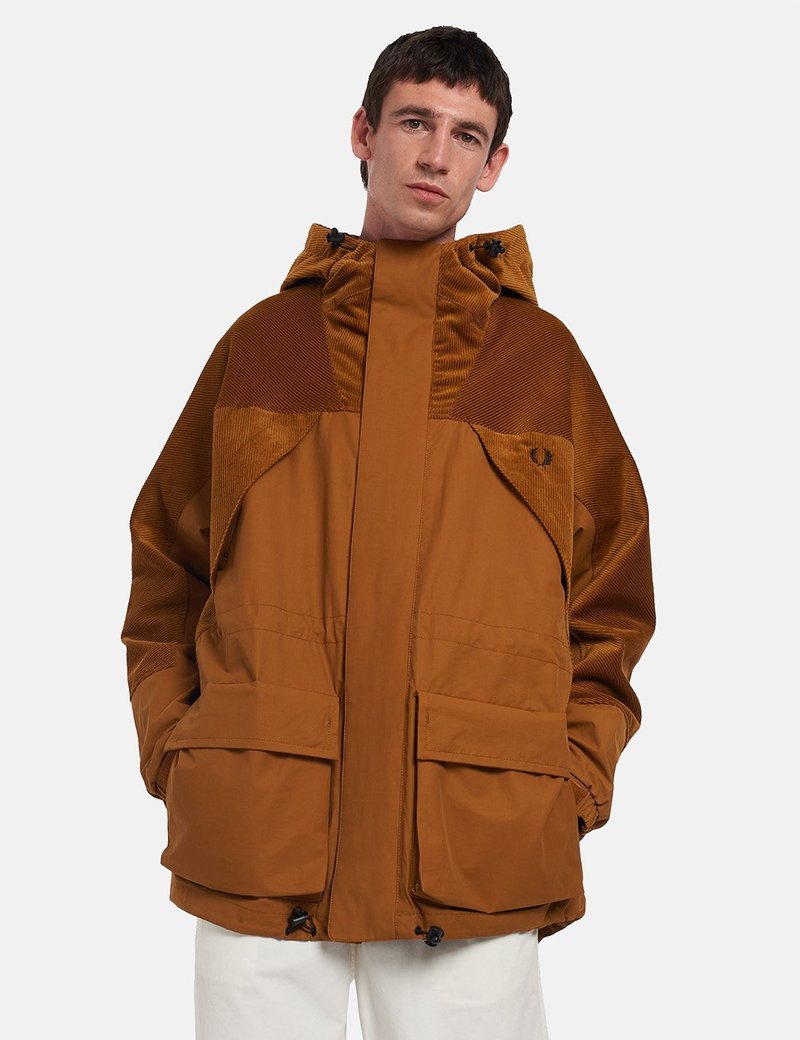 Fred Perry Cord Panel Hooded Jacket - Dark Caramel Brown | Garmentory