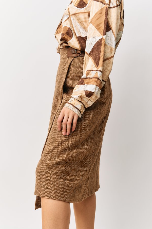Jupe Droite Hermès Vintage – Lin Vert – Taille S/M – Midi – Nettoyage à Sec – Bon état