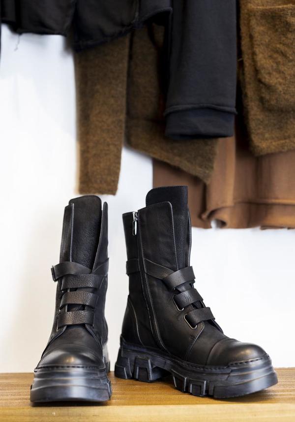 Lofina Leather Strap Detail Boot - Black