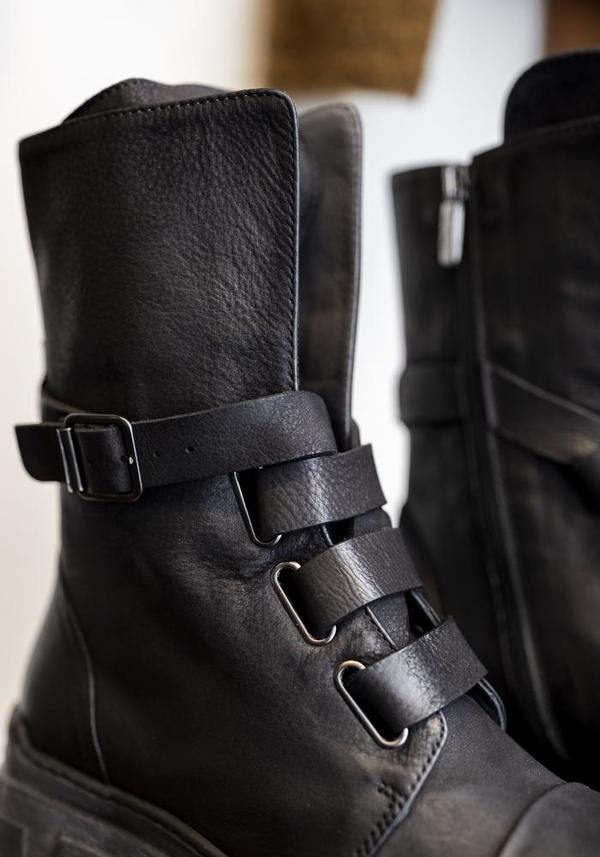 Lofina Leather Strap Detail Boot - Black