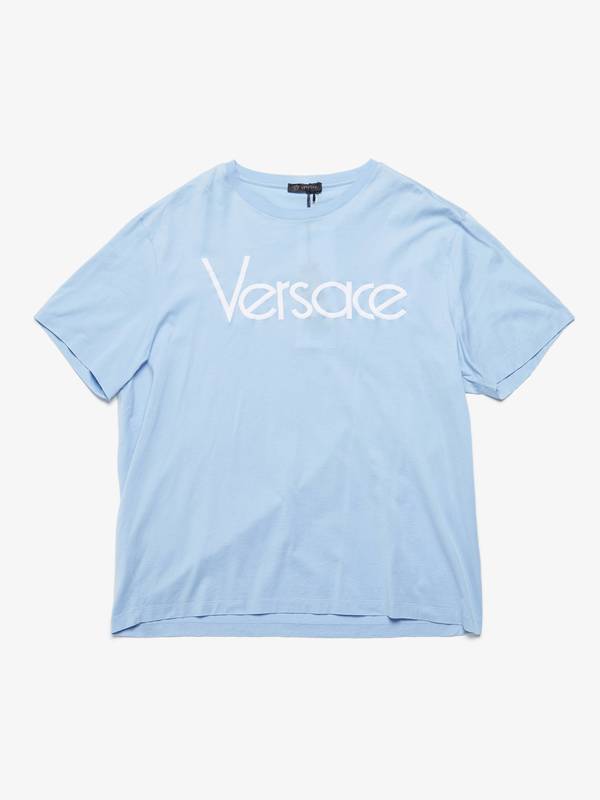 Pre - Loved] Versace Logo Embroidered Cotton T-Shirt - Light Blue